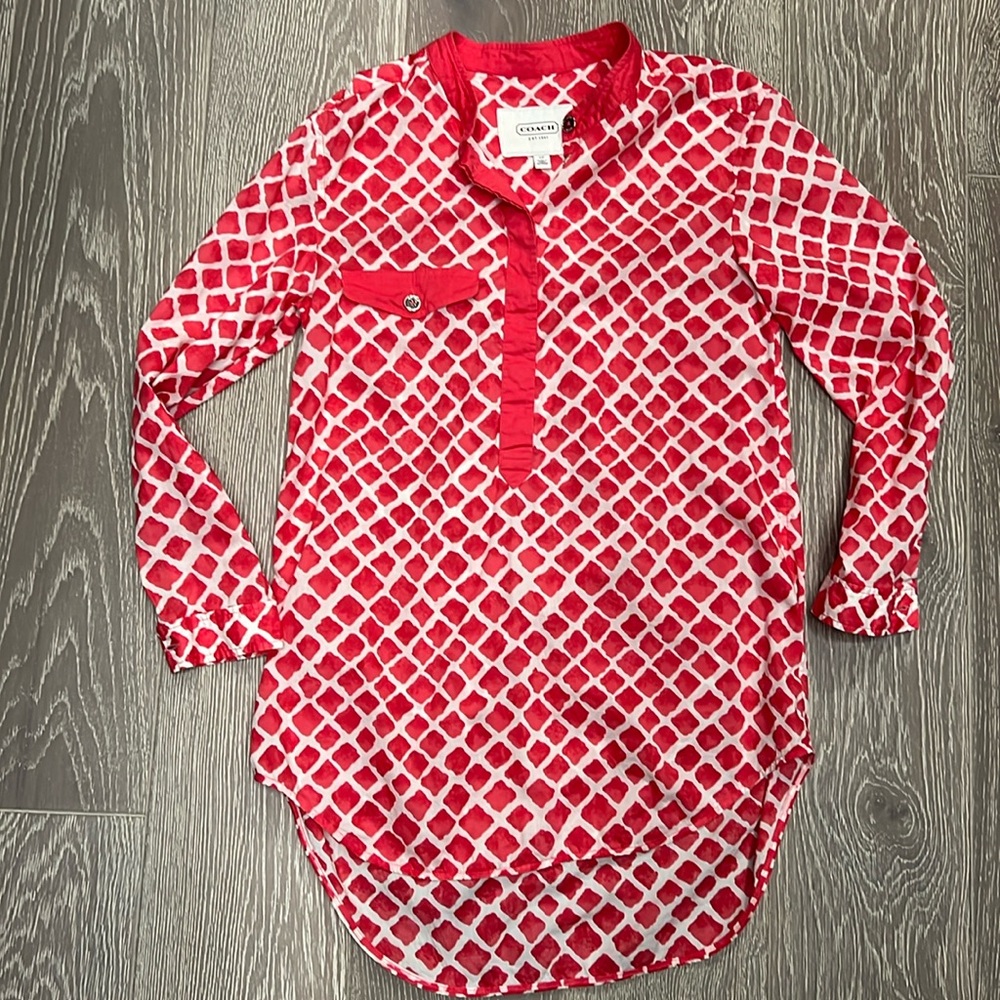 Coach Red & White Printed Long Sleeve Tunic Blouse - Size S